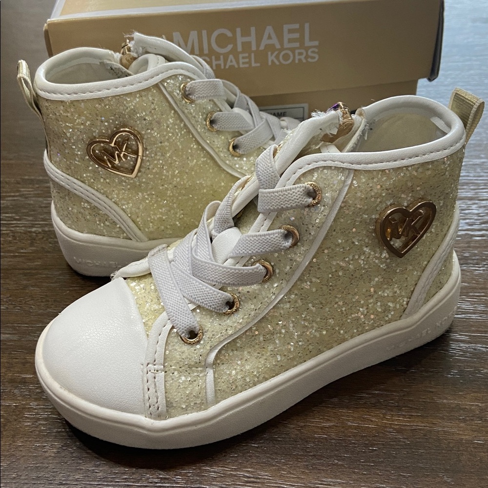 Michael Kors Kids Glitter Sneakers - Gold and White